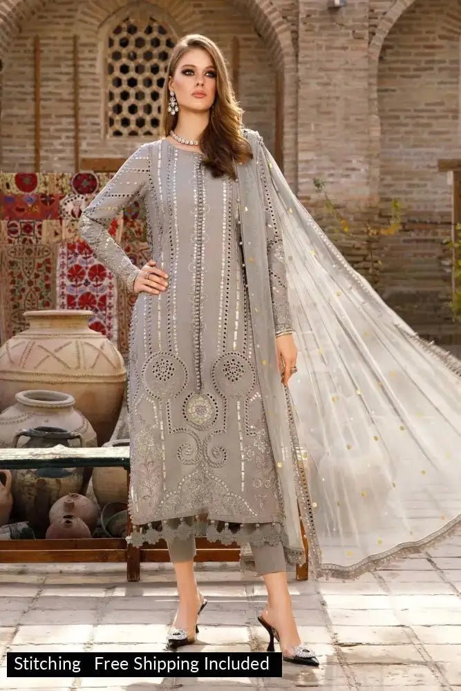Maria B - 3 Piece Suit - Steel Grey D-2308-B - SaviiFashion.com
