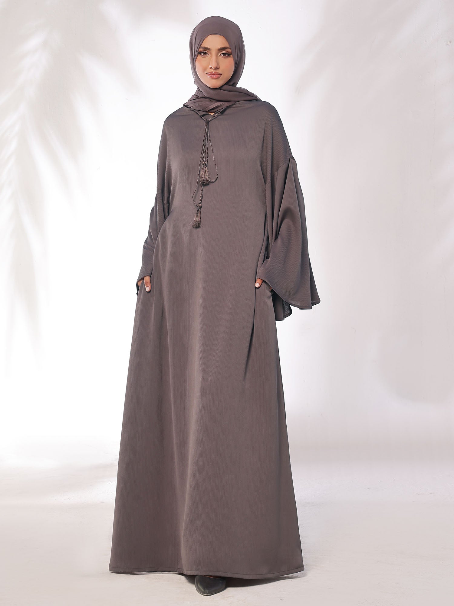 Spinzar Store - Flowing Grace Rose - Taupe Abaya