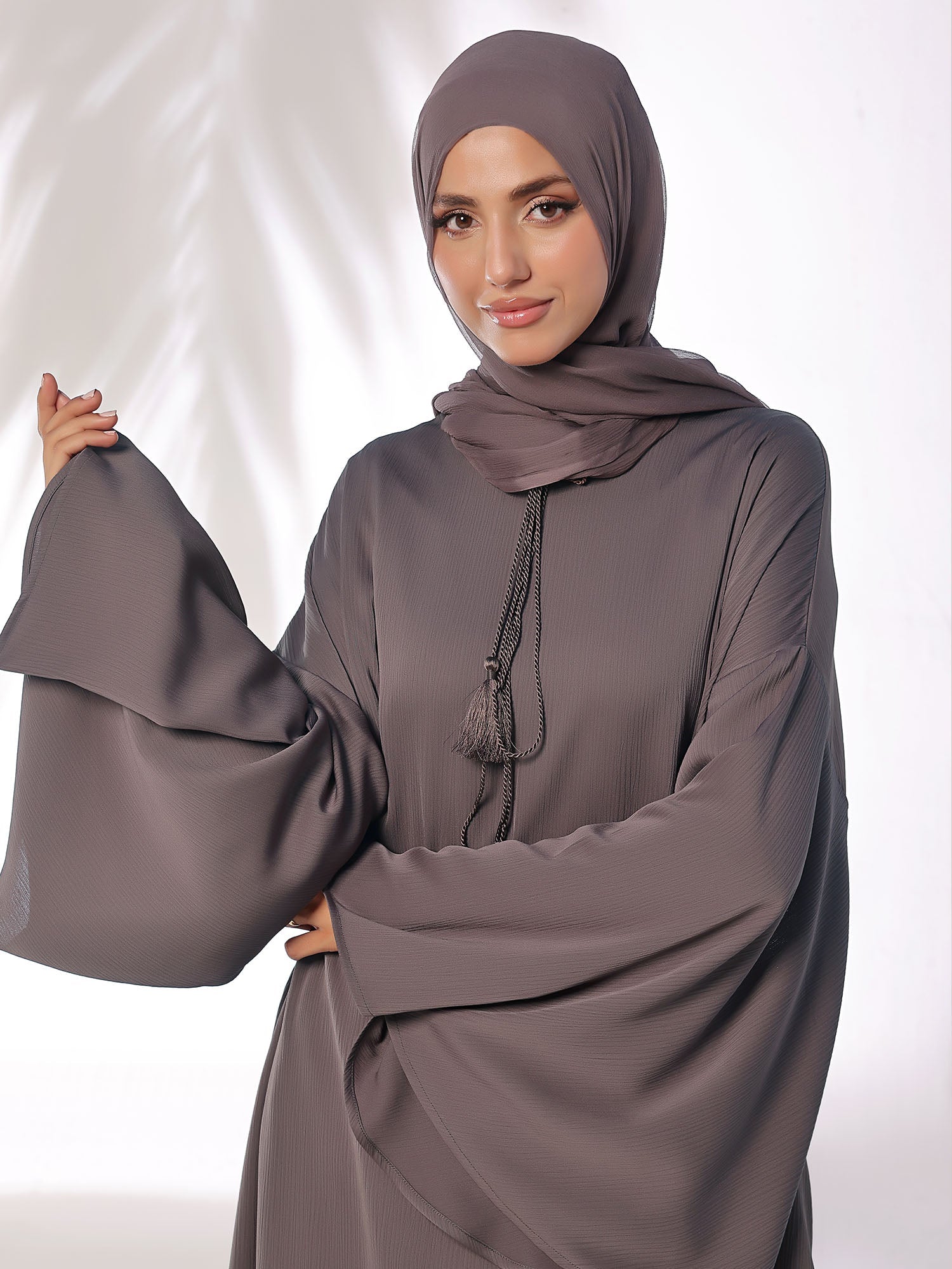 Spinzar Store - Flowing Grace Rose - Taupe Abaya