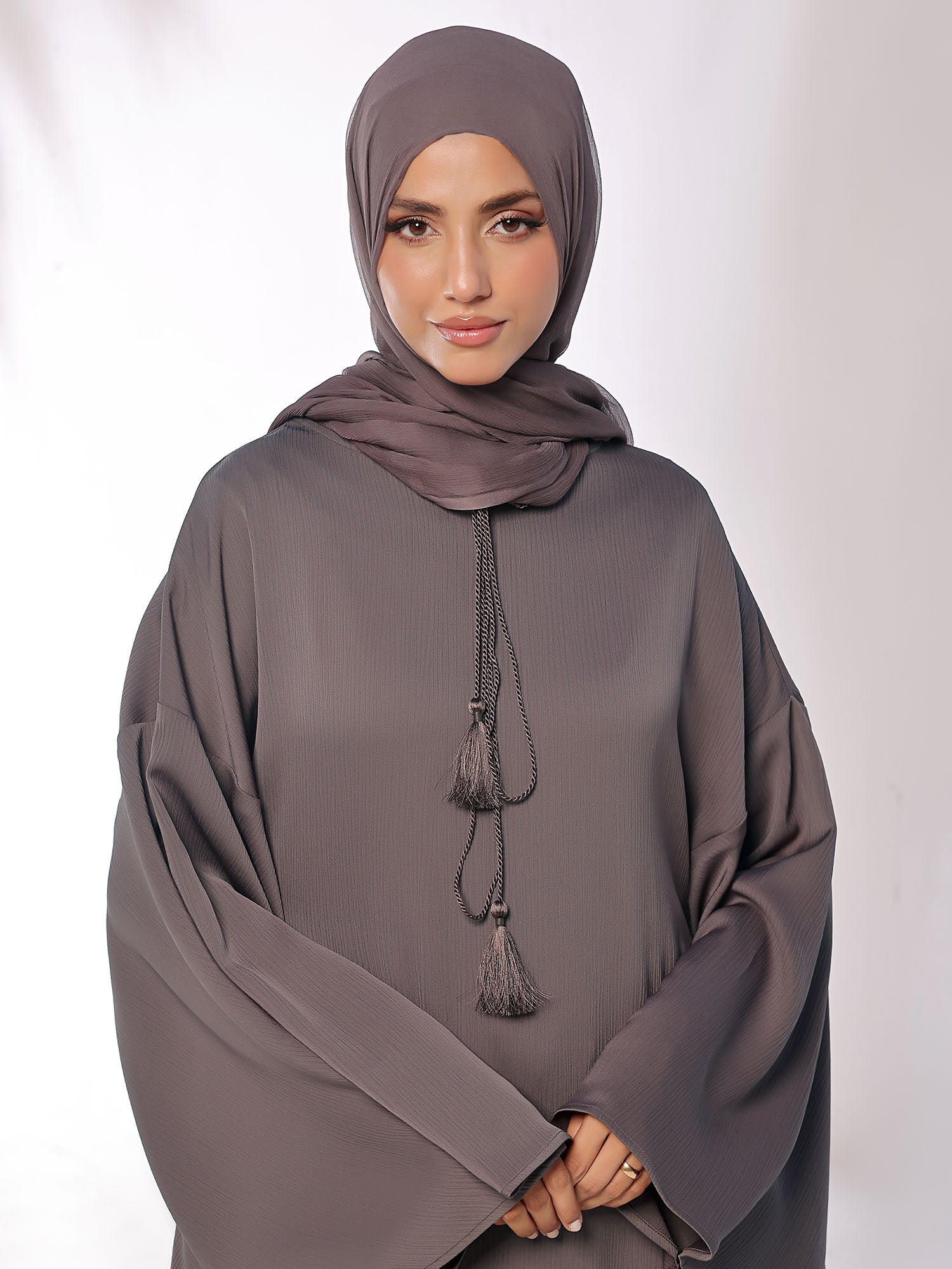 Spinzar Store - Flowing Grace Rose - Taupe Abaya