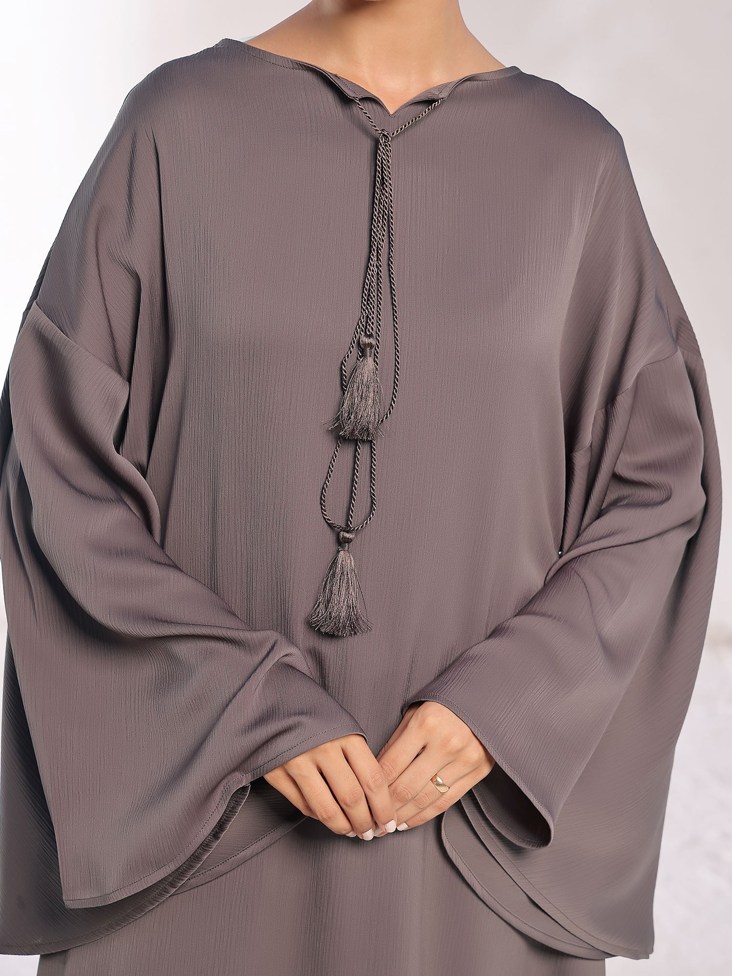 Spinzar Store - Flowing Grace Rose - Taupe Abaya