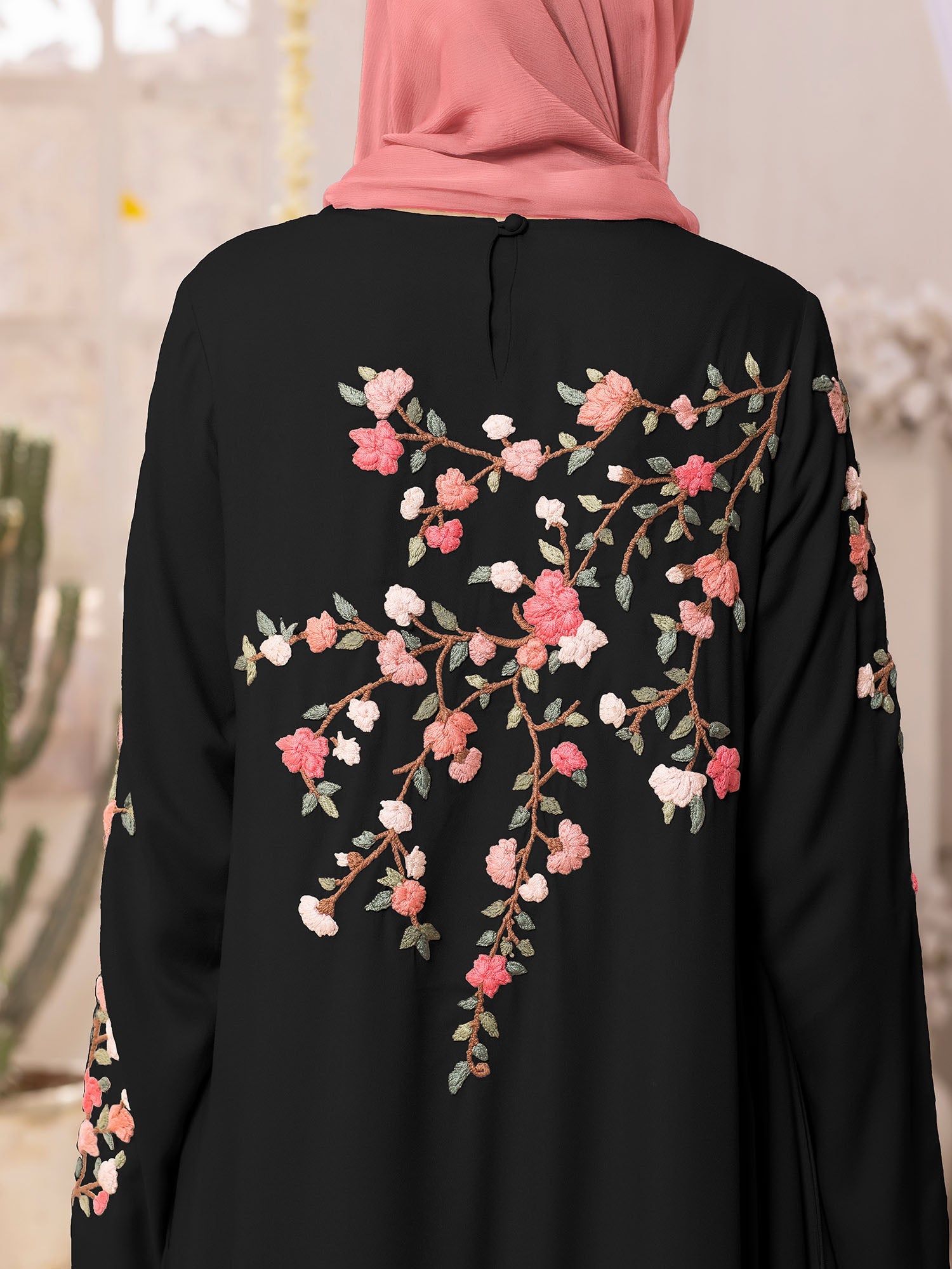 Spinzar store - Floral Cocktail Black Abaya