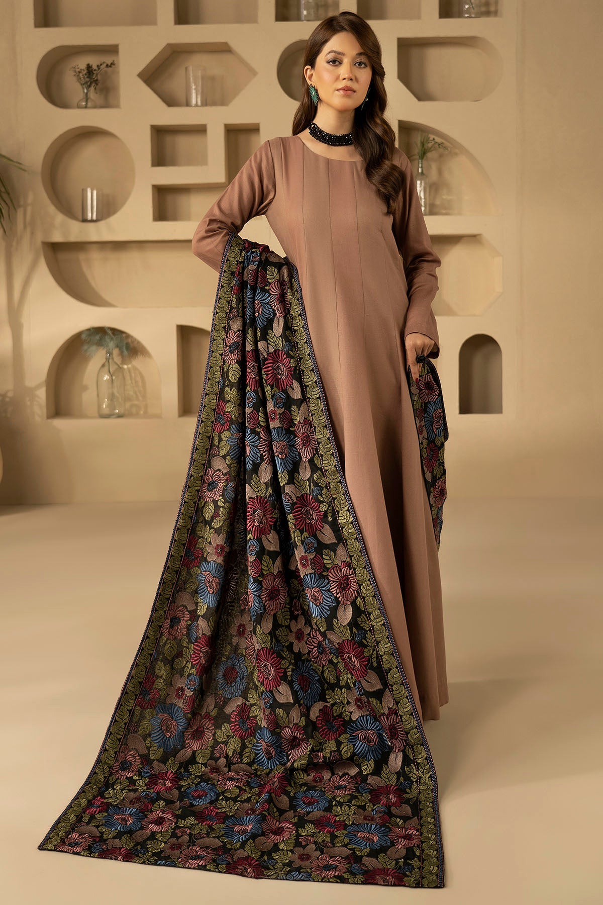 Motifz - 4910-FAMYA EMBROIDERED KHADDAR SHAWL