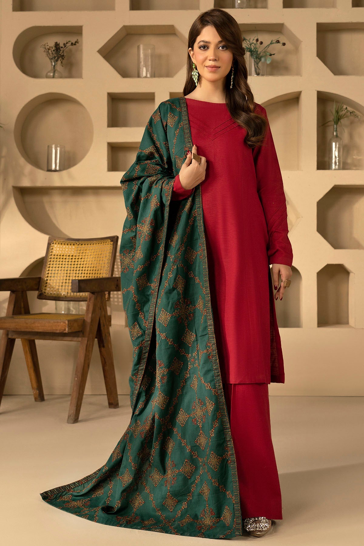 Motifz - 4916-NELOFUR EMBROIDERED KHADDAR SHAWL