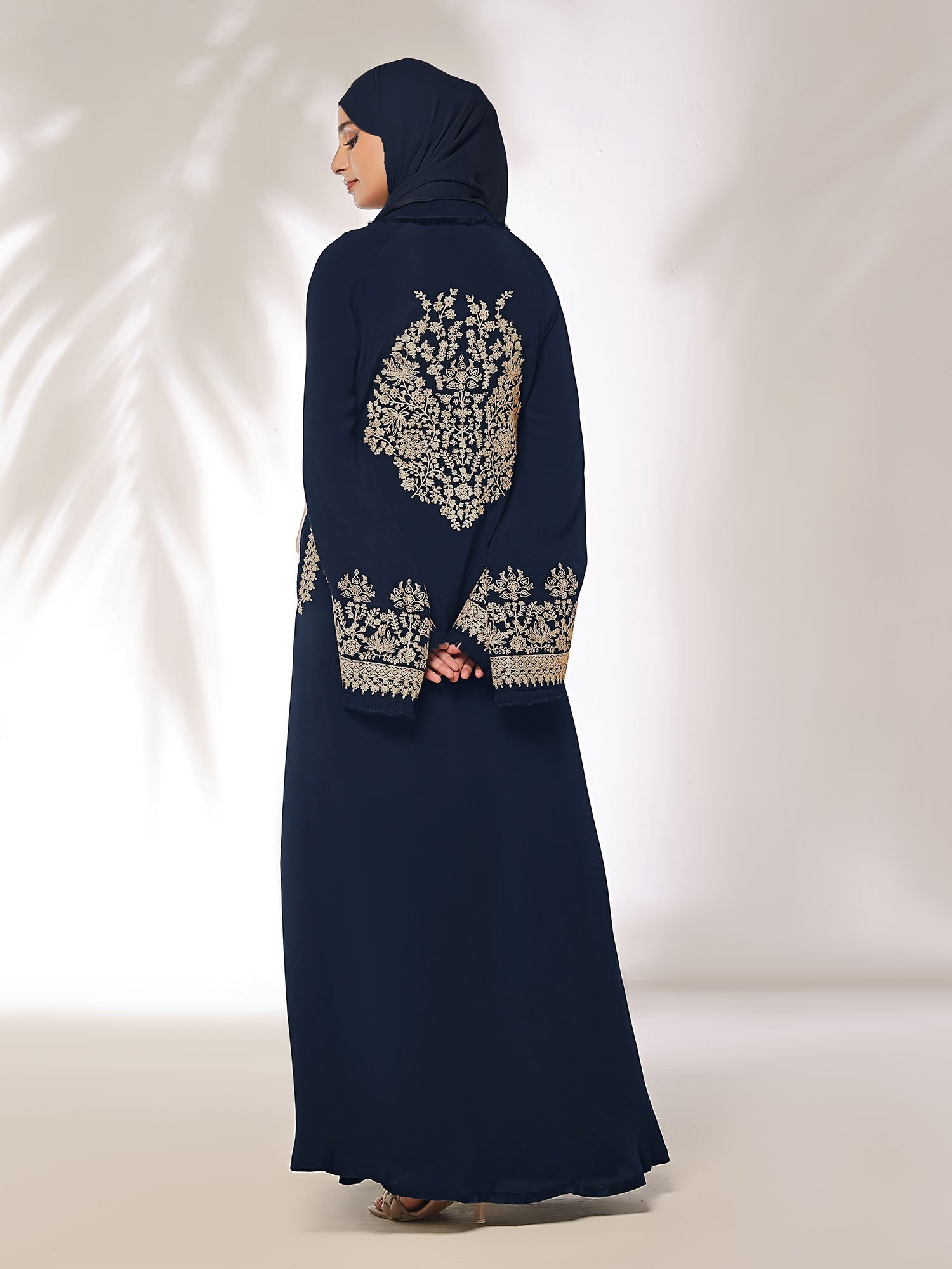 Spinzar Store - Stitched Blossoms Navy Abaya