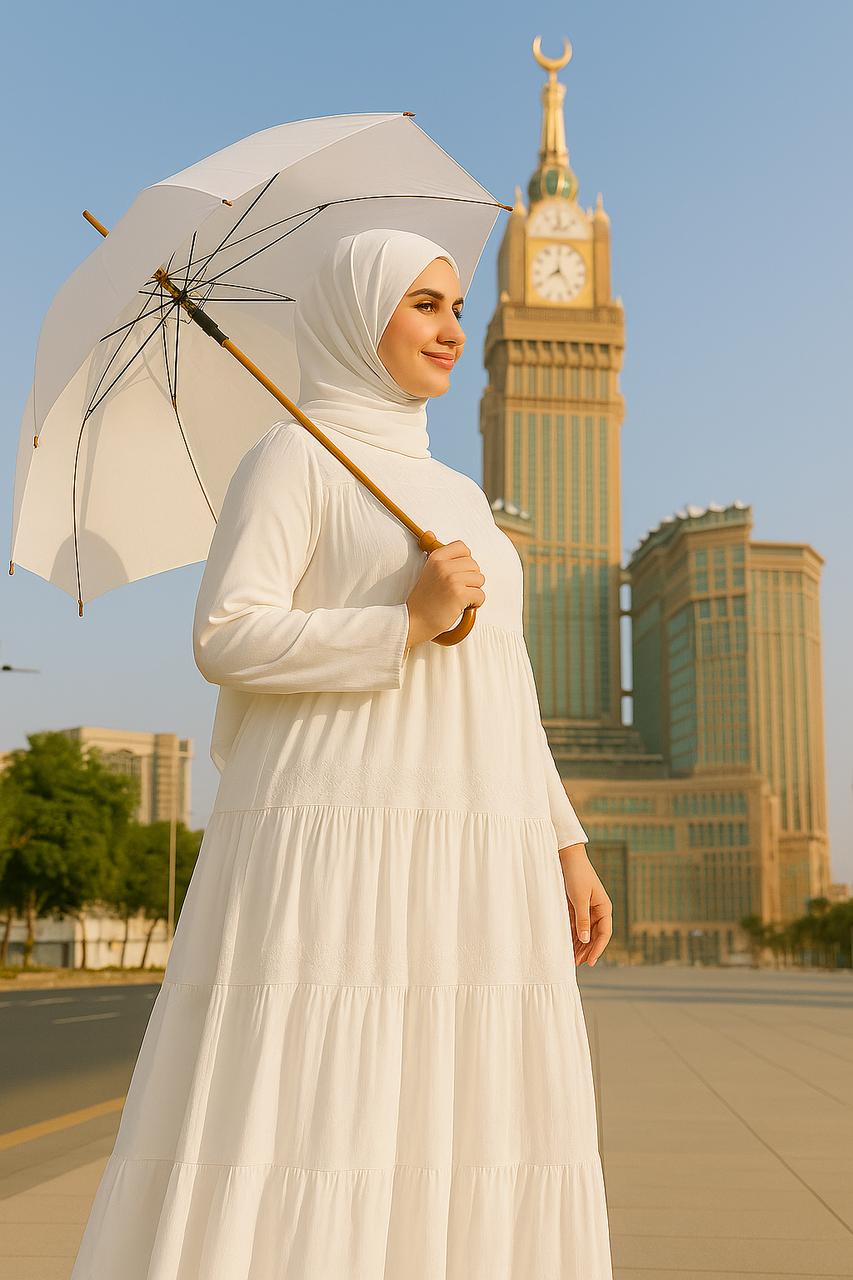 Spinzar Store - High Tiered Modesty White Umrah abaya