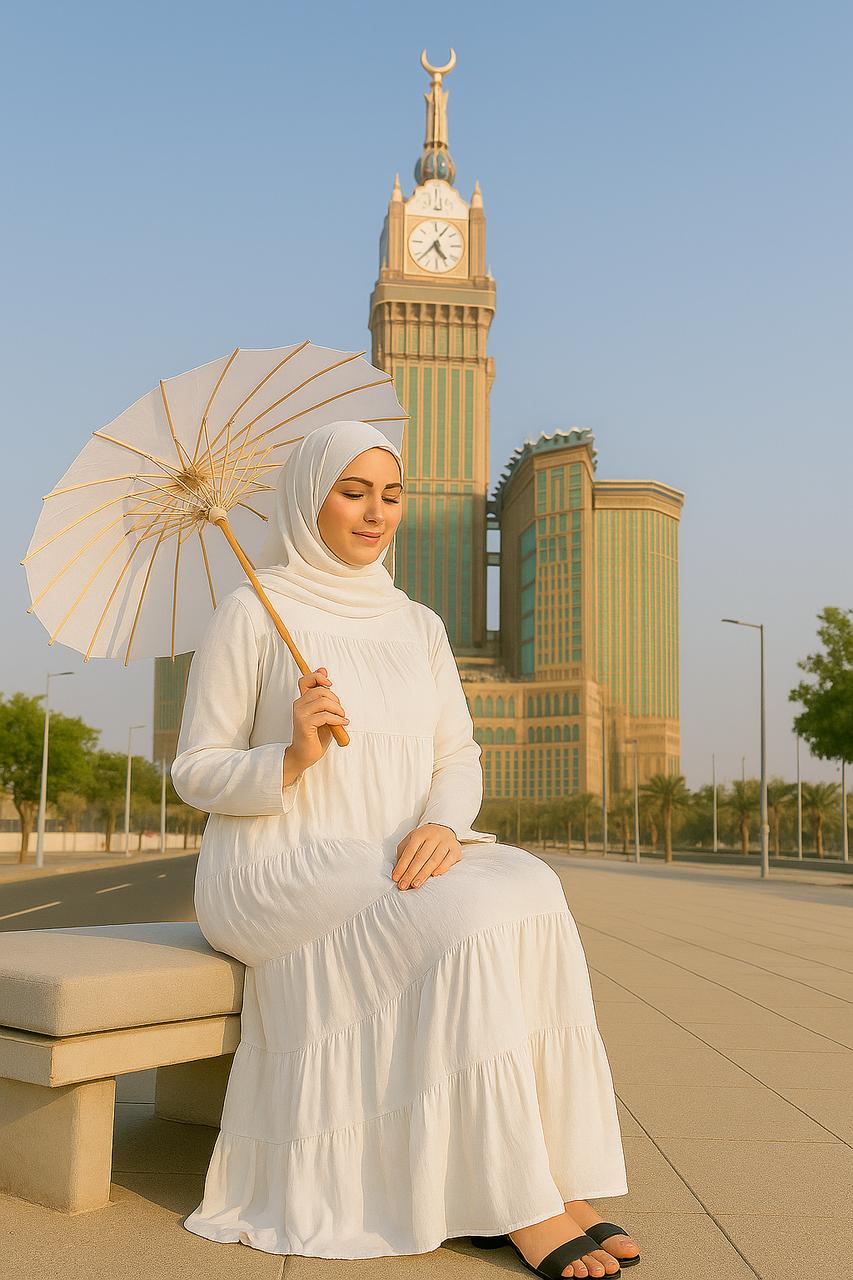 Spinzar Store - High Tiered Modesty White Umrah abaya