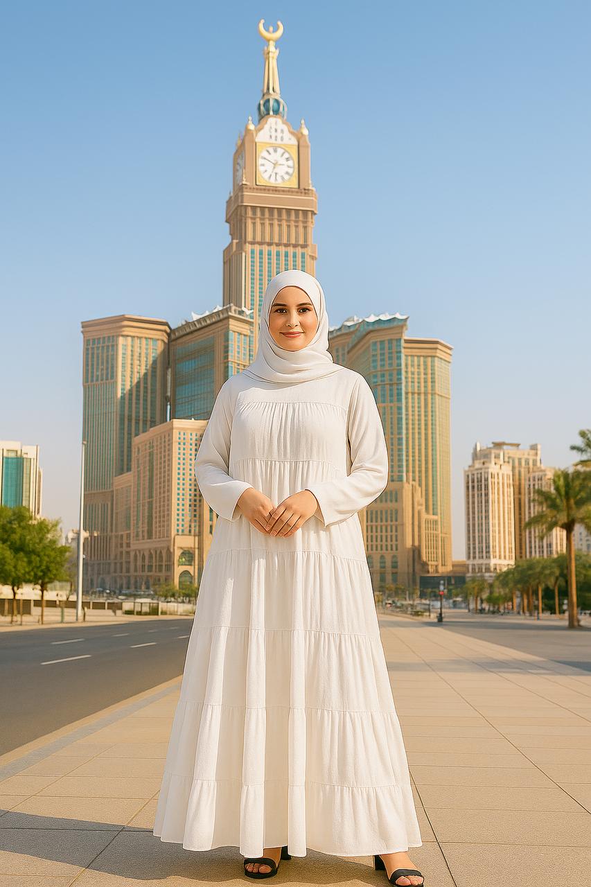 Spinzar Store - High Tiered Modesty White Umrah abaya