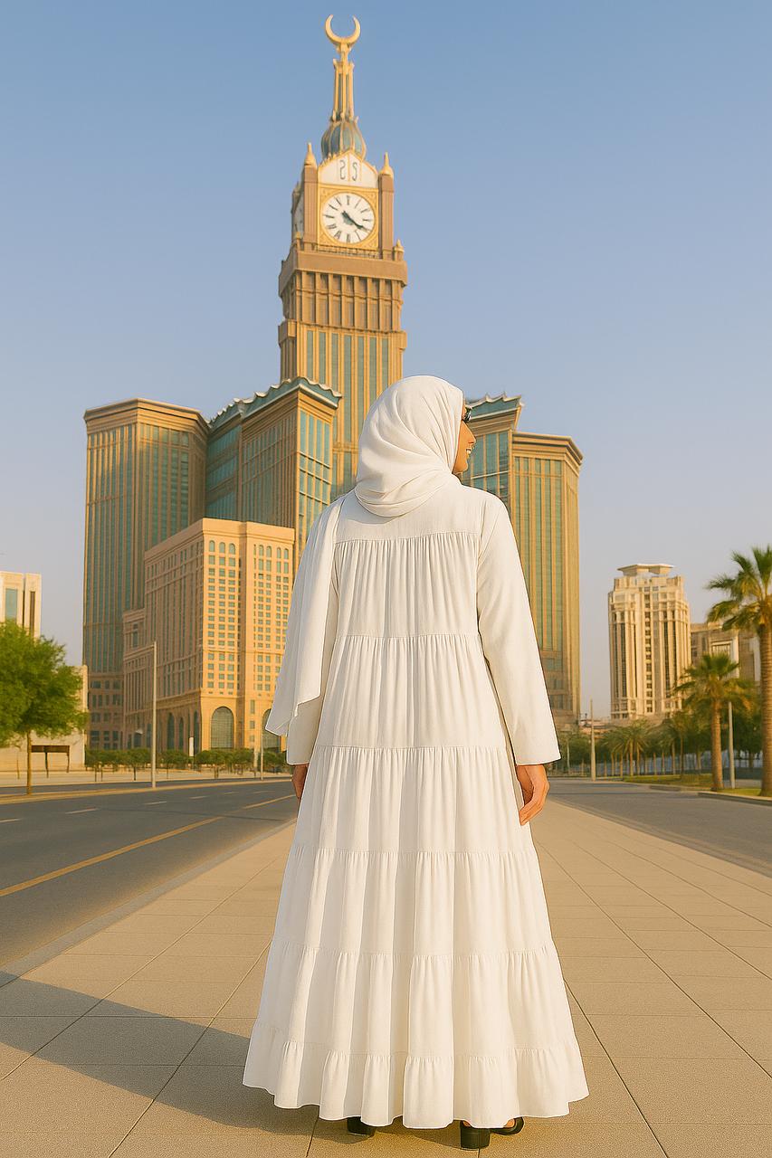 Spinzar Store - High Tiered Modesty White Umrah abaya