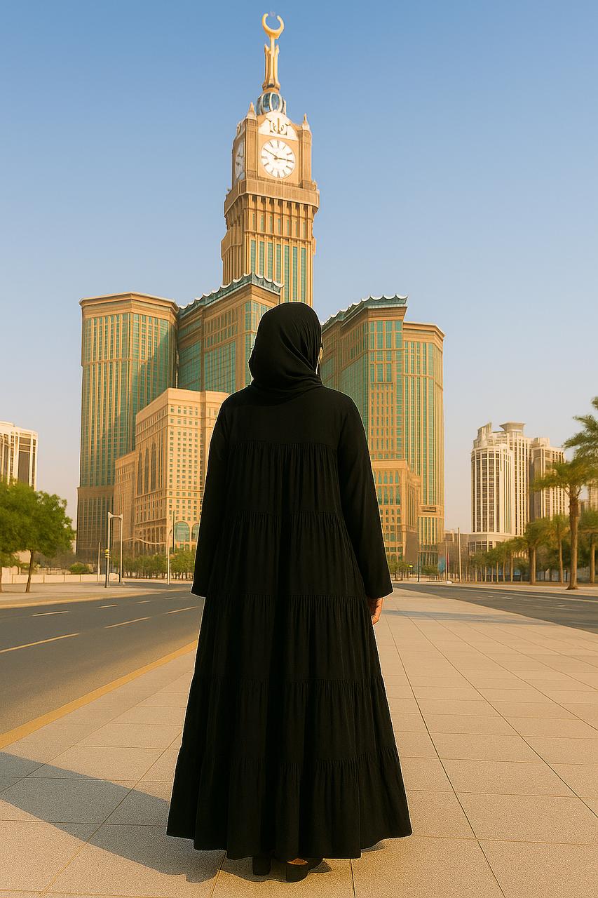 Spinzar Store - High Tiered Modesty Black Umrah abaya