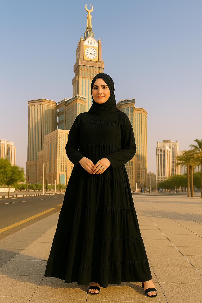 Spinzar Store - High Tiered Modesty Black Umrah abaya