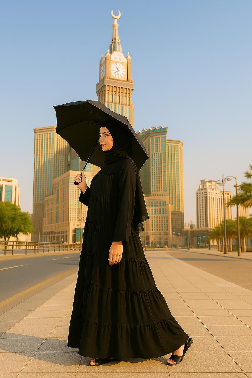 Spinzar Store - High Tiered Modesty Black Umrah abaya