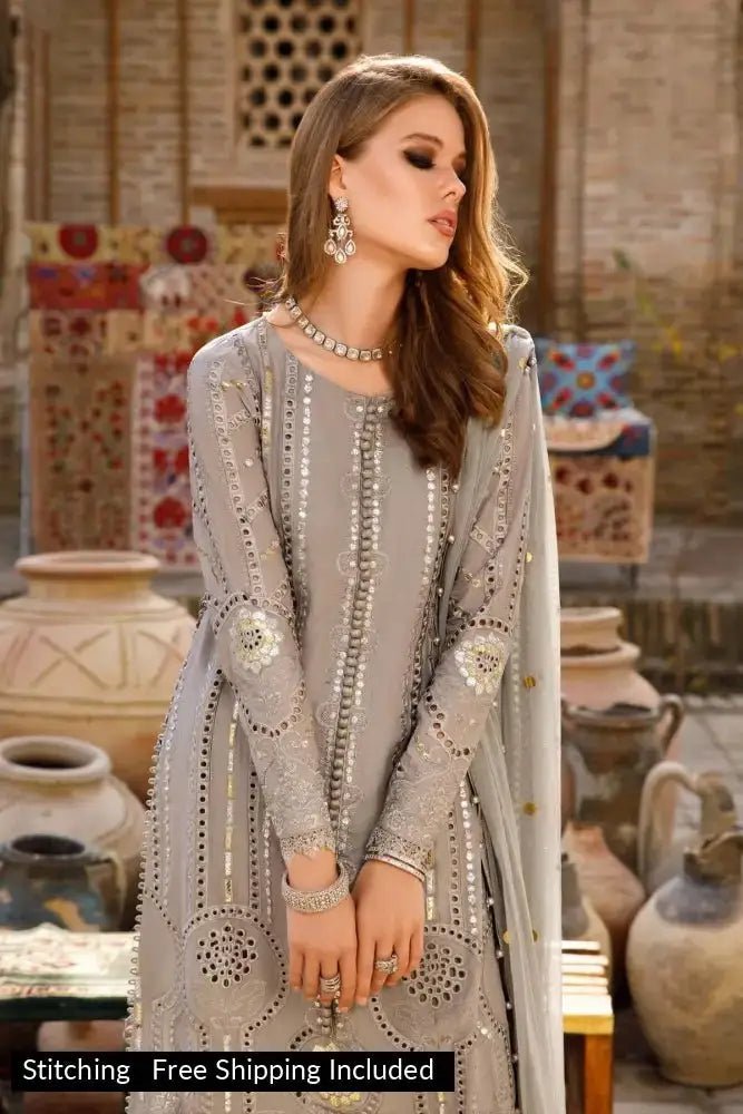 Maria B - 3 Piece Suit - Steel Grey D-2308-B - SaviiFashion.com